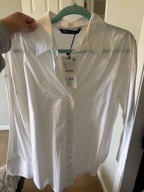 ZARA women’s oversized White Long-Sleeve Button Shirt